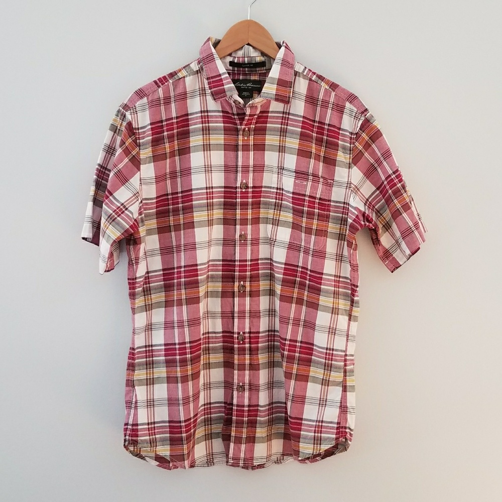 Eddie Bauer classic fit maroon plaid button down